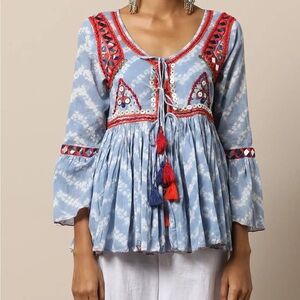 RAGA Blue and Red Embroidered Top